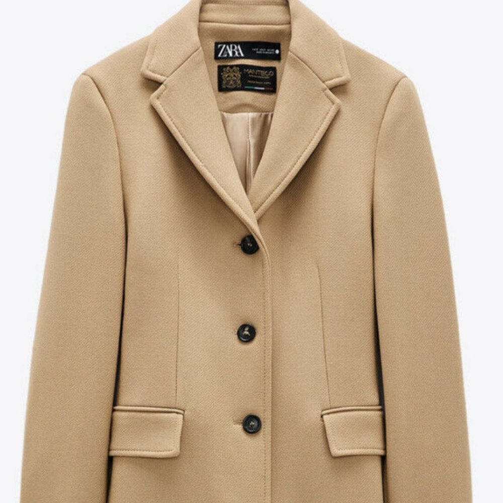 Zara Wool Blend Coat Camel Size XS camel Brown Italian Material New With Tag Top